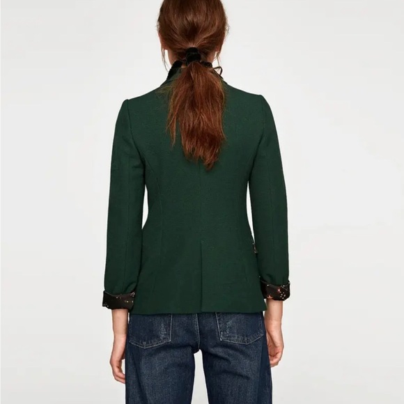 ZARA BLAZER GREEN BOTTLE WAFFLE STRUCTURED LAPEL COLLAR PIQUE COAT JACKET - S - Picture 7 of 7